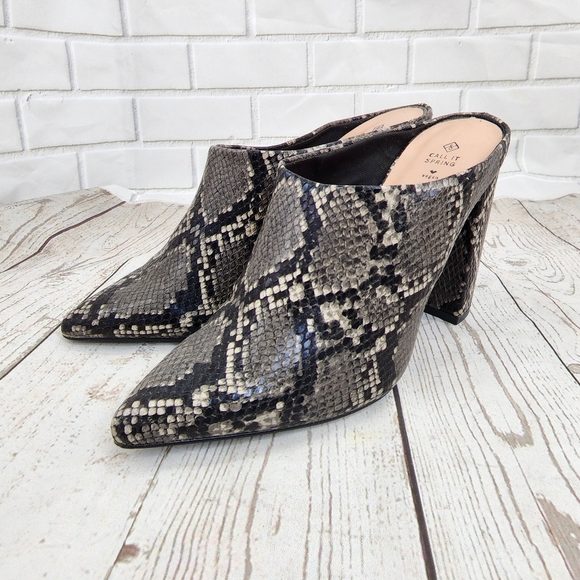 Call It Spring Shoes - Call It Spring Snakeskin Vegan Mule Boots Chunky Heels 7.5